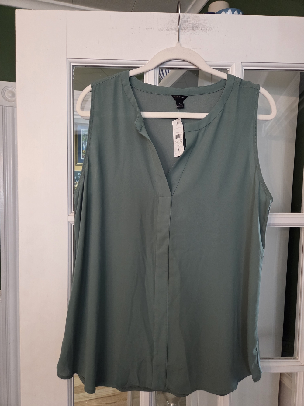 Ann Taylor Sleeveless V-Neck Blouse in Sage - Size L